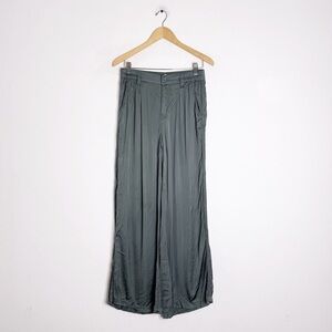 Aerie Satin Wide-Leg High-Rise Pants Green Size Small